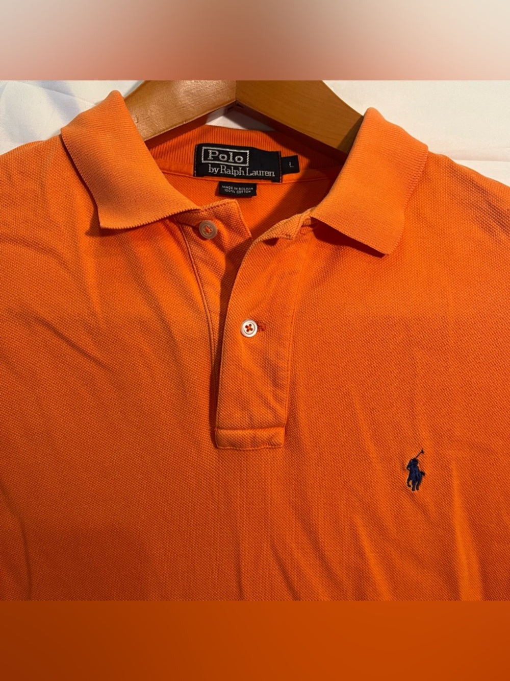 Polo Ralph Lauren Mens L Orange Cotton Pique Short Sleeve Pony Polo Shirt